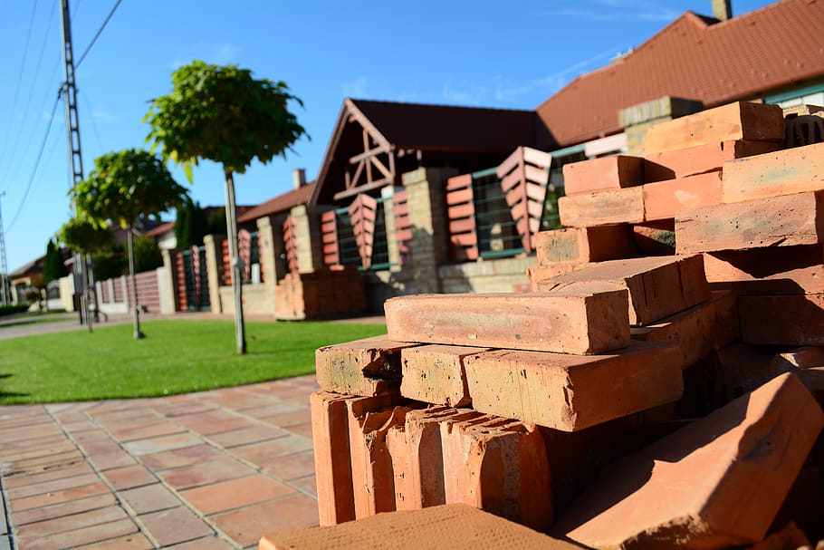 pile of red bricks, building, construction, tiles, house, architecture HD wallpaper