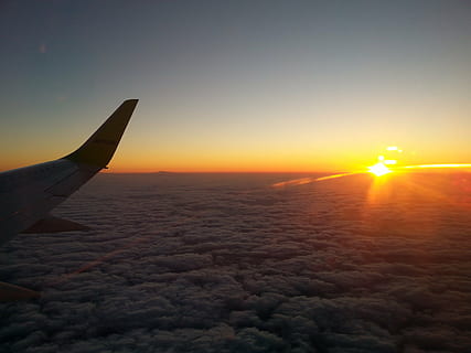 airliner in flight with view of golden hour, flying, plane HD wallpaper