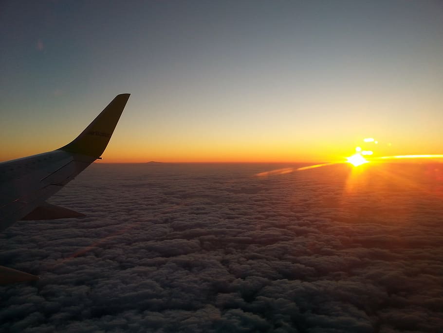 airliner in flight with view of golden hour, flying, plane HD wallpaper