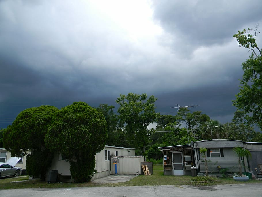 Trailer Park, Clouds, Sky, nature, cloud - Sky, tree, outdoors HD wallpaper