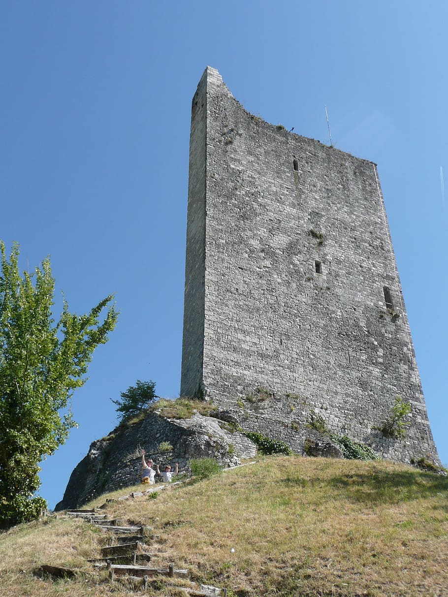 tower, old, hill, air, france, sky, architecture, low angle view HD wallpaper