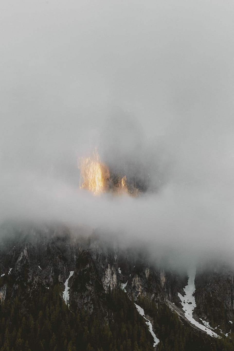 aerial view of mountain, burning mountain, fog, nature, dolomite HD wallpaper