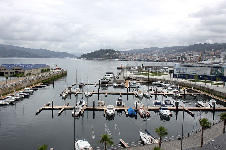 Vigo, City, Ria, Boats, Shore, vigo city, water, day, cloud - sky
