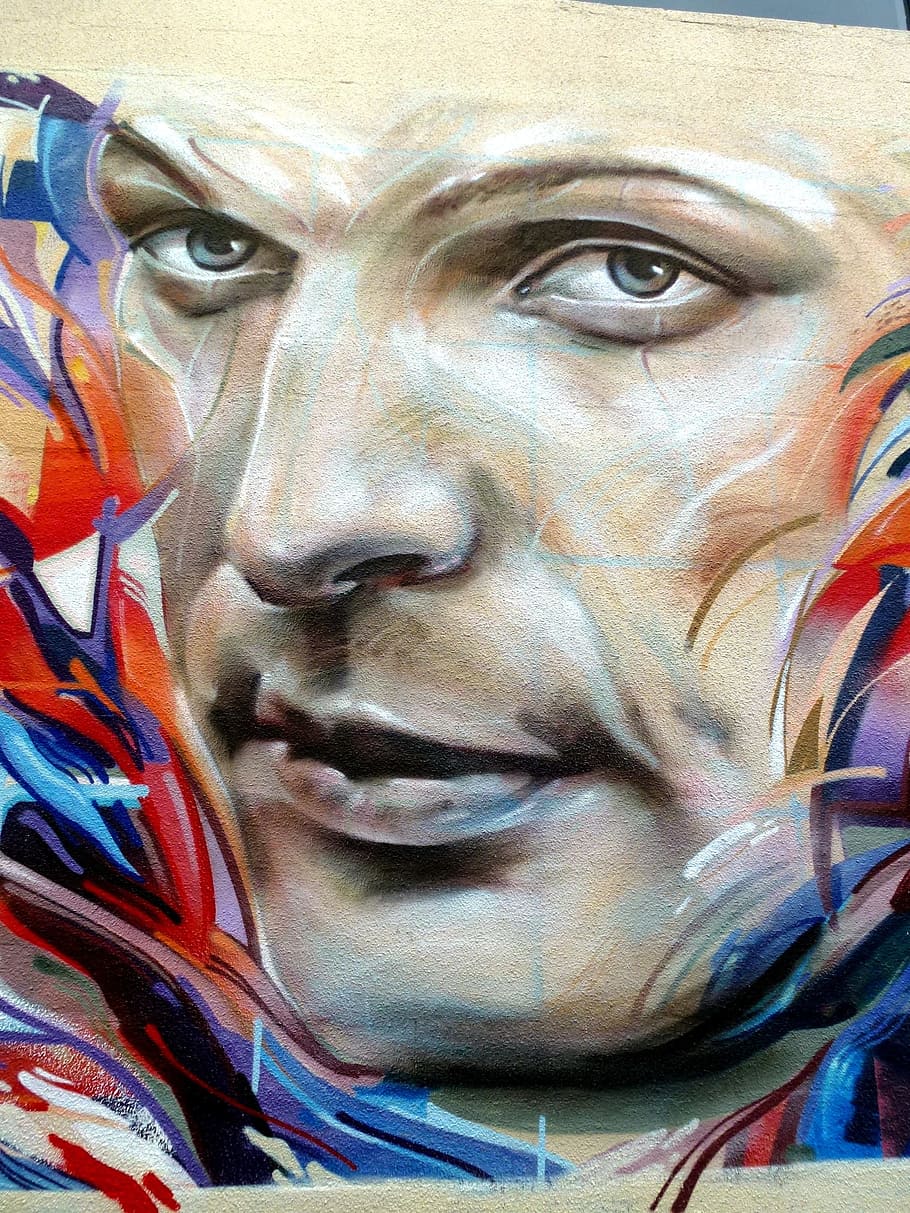 Chalk, Male, Man, Staring, Eyes, grafiti, grungy, multi coloured