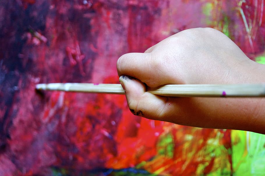 person painting on wall, hand, child, play, colorful, art, kindergarten HD wallpaper