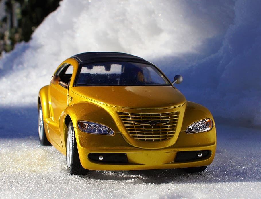 Model Car, Chrysler, Cruiser, auto, toys, vehicle, gold, snow, HD wallpaper