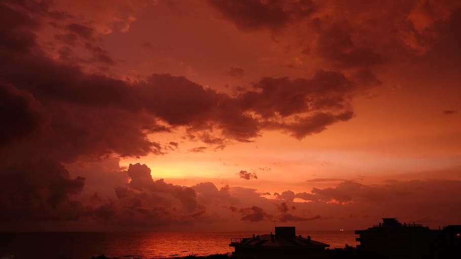 sunrise, clouds, sea, morgenrot, coast, mood, sky, cloud - sky HD wallpaper