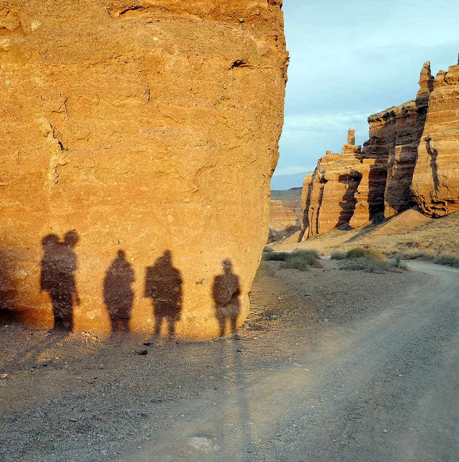 shadows, path, sand, rocks, nature, canyon, country, kazakhstan HD wallpaper