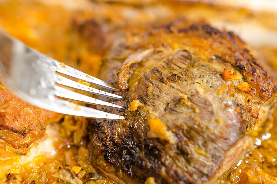 fork, taste, beacon, meat, food, background, restaurant, meal HD wallpaper