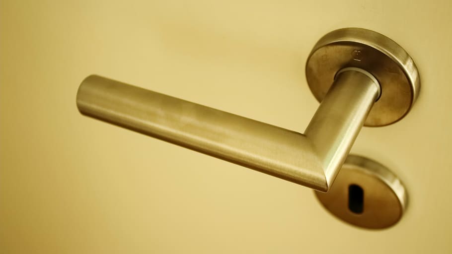 gray door lever, door knob, metal, close, input, door handle, HD wallpaper