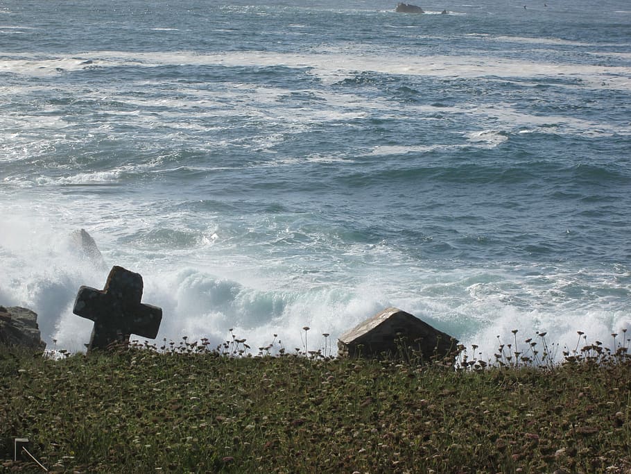 Cross, Cabin, Sea, Wild Coast, side, ocean, brittany, landscape HD wallpaper