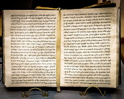 book opened while on stand, manuscript, old, written, text HD wallpaper
