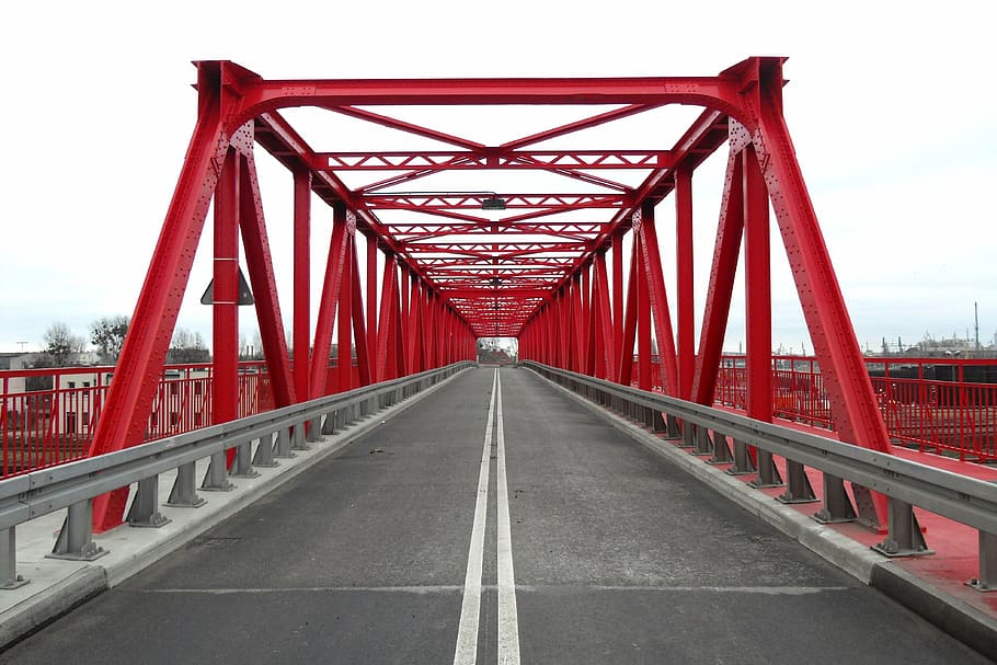 gray concrete footbridge, poland, road, sky, clouds, architecture HD wallpaper