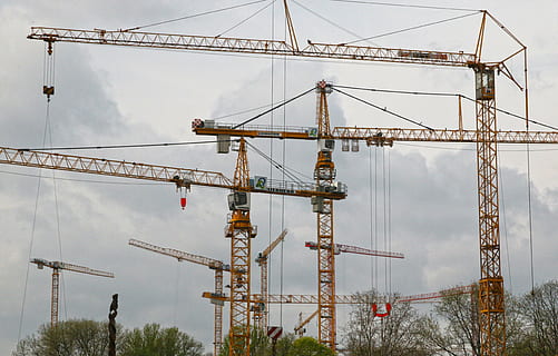 cranes, construction cranes, site, construction site, berlin HD wallpaper