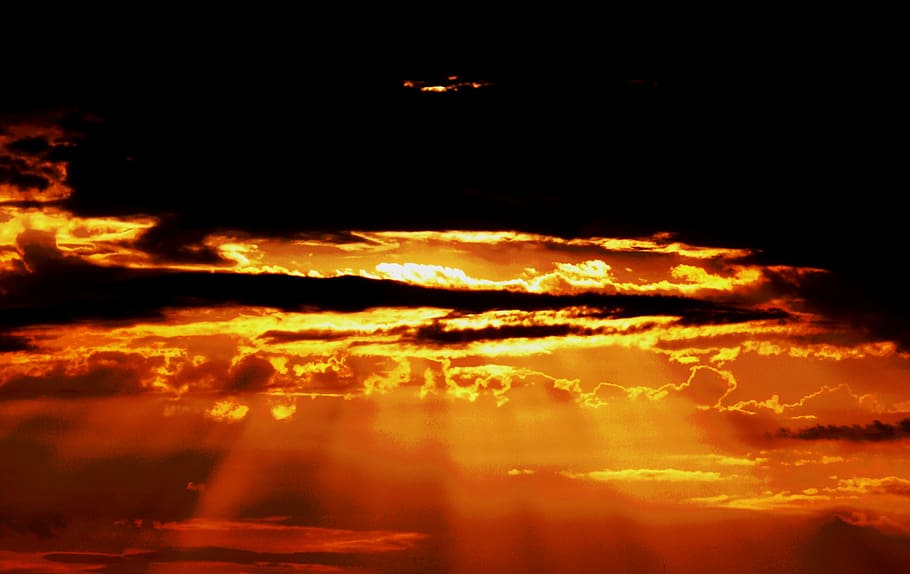 sunset, evening, evening sky, clouds, silhouette, afterglow HD wallpaper