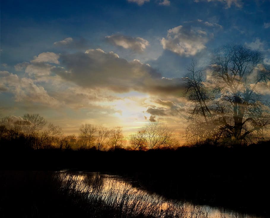 Water, Reflections, Sunlight, Sunset, water reflections, dramatic HD wallpaper