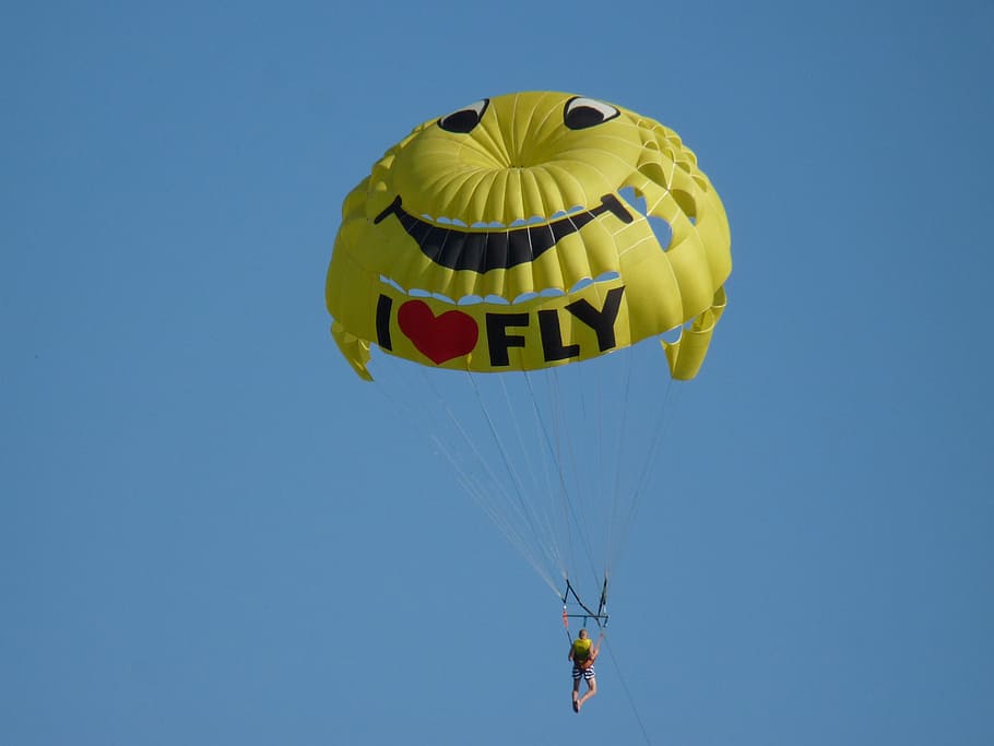 sky, smile, fun, sport, adventure, parachute, extreme sports HD wallpaper