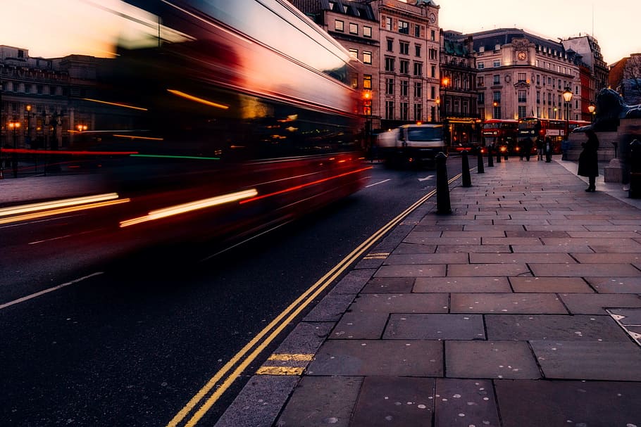 time lapse photo of cars on road, trafalgar square, london, england, HD wallpaper