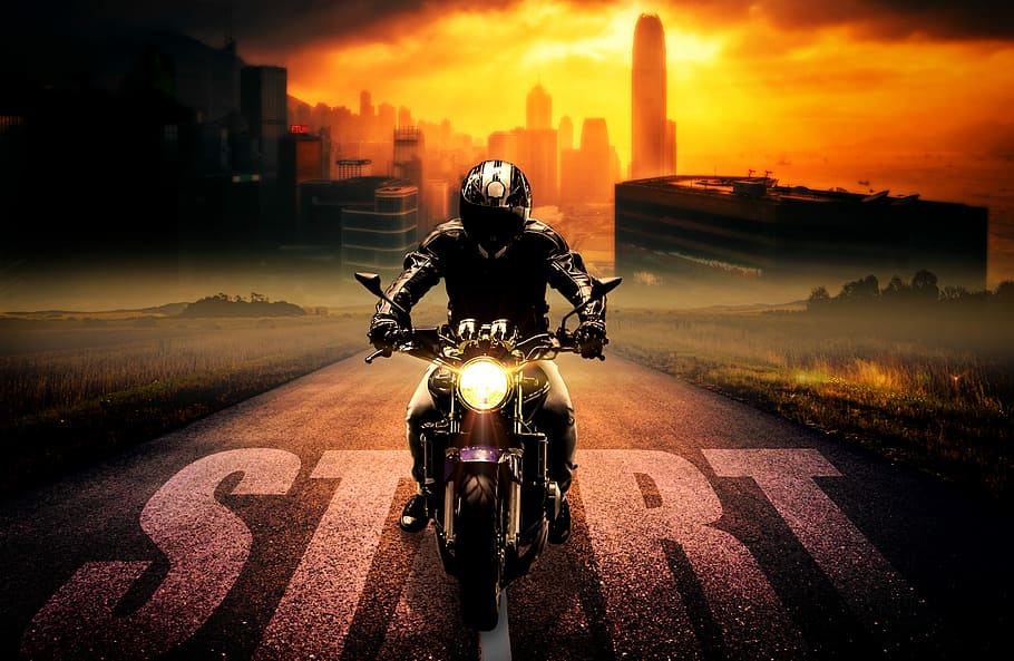 man riding motorcycle, Bike, Riding, Clouds, Bicycle, Ride, Fun, HD wallpaper
