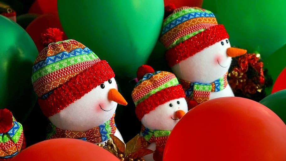 Christmas, Snowman, Rag Doll, Cute, gift, multi colored, close-up, HD wallpaper