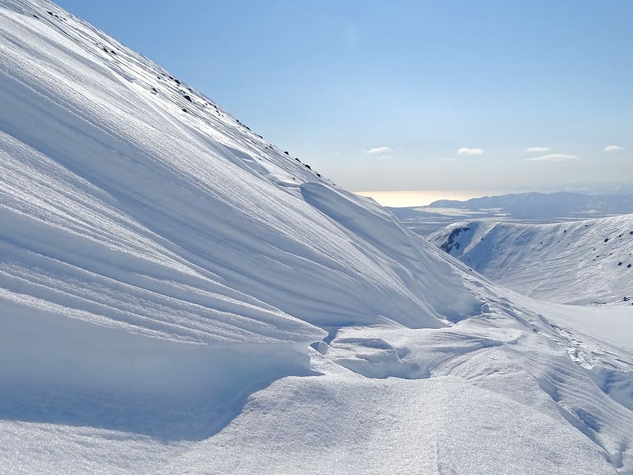 mountains, winter, snow, height, wind, patterns in the snow HD wallpaper