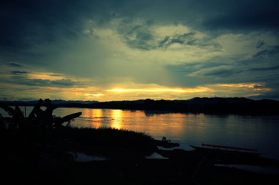 river, sunset, the evening sun, sky, water, cloud - sky, scenics - nature HD wallpaper