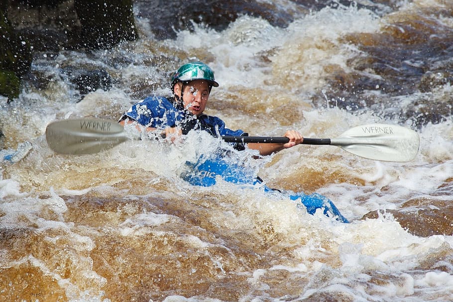 man riding kayak on river, Action, Active, Boat, Danger, Excitement