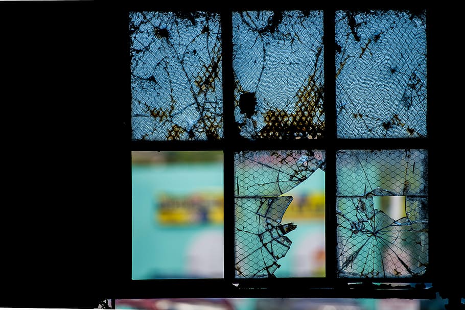 broken glass window, destruction, old, shattered, crack, vandalism HD wallpaper