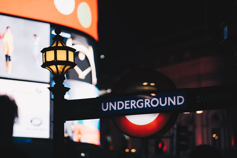 Picadilly, Underground street signage, night, lighting Equipment HD wallpaper