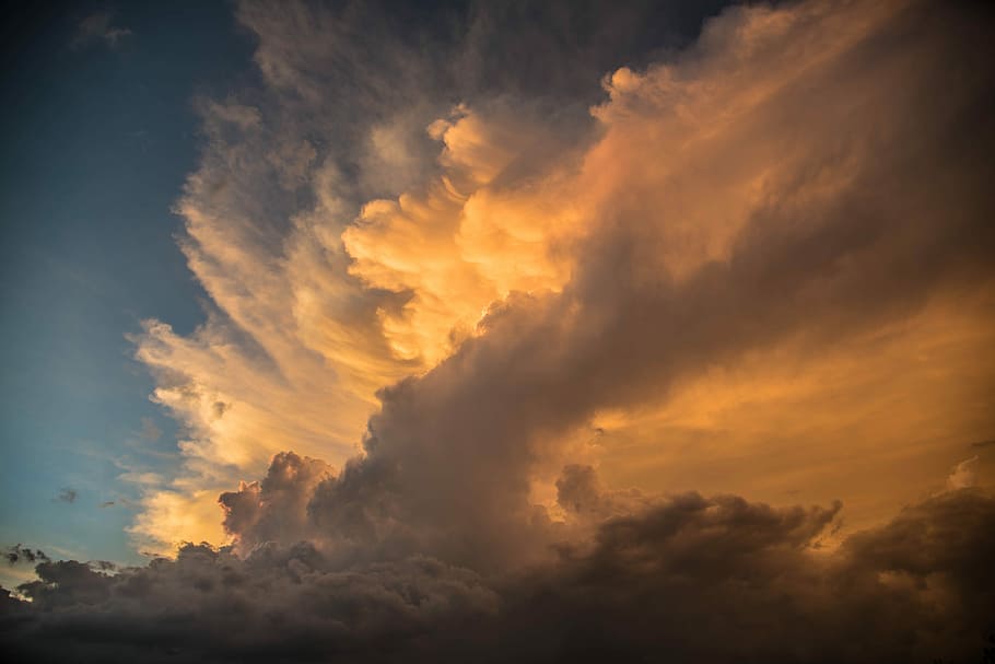 white clouds, cumulus clouds, cloudscape, sky, sunset, nature, HD wallpaper