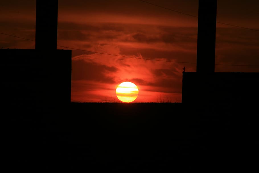sunset, red, sky, fire, in the evening, cloud, silhouette, cloud - sky HD wallpaper