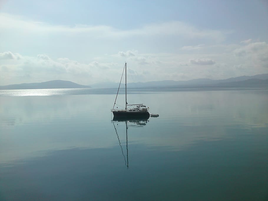sailboat, gera bay, lesvos, greece, nautical Vessel, nature, HD wallpaper