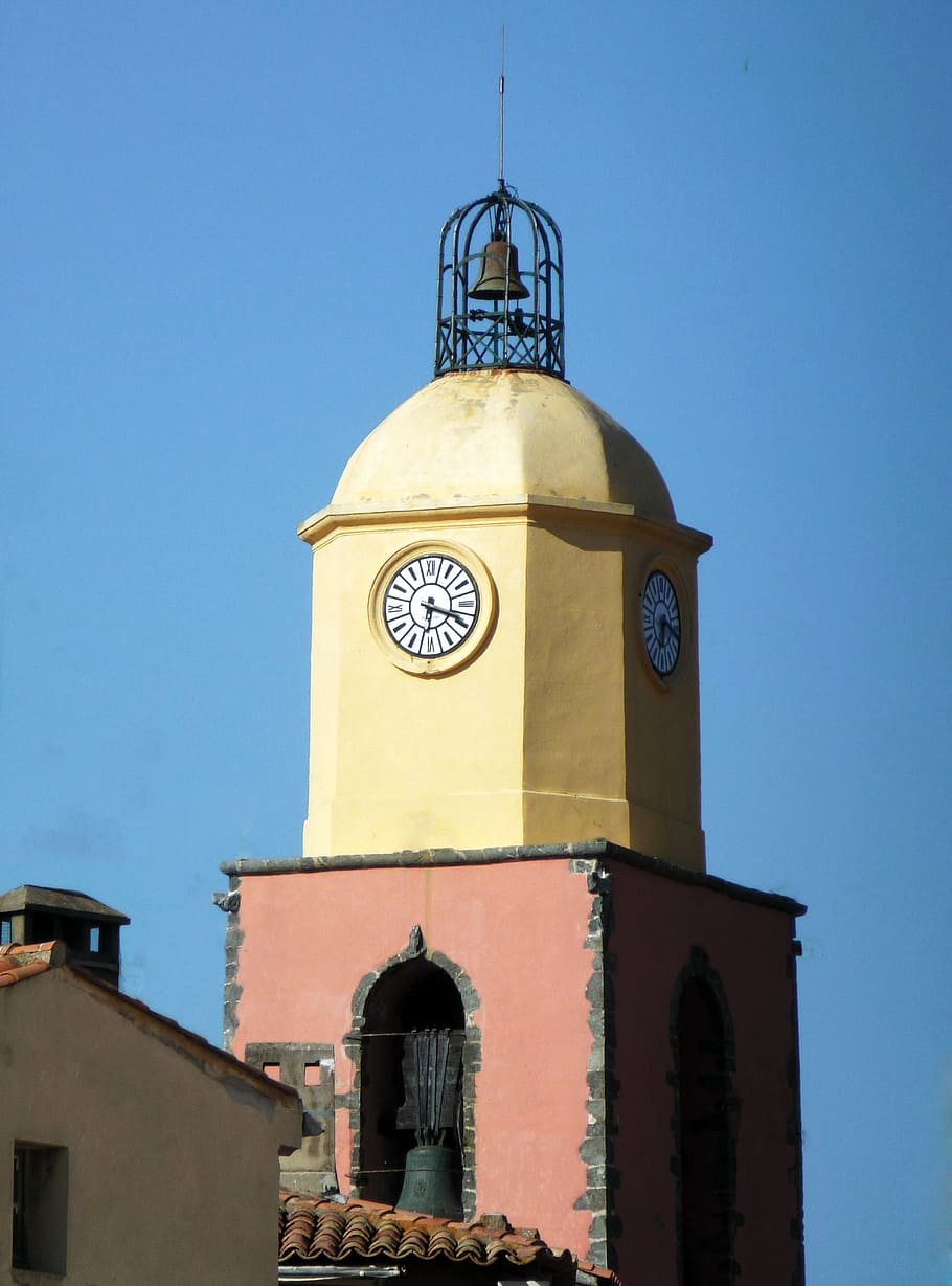 St Tropez, Bell Tower, architecture, clock, church, clock Tower HD wallpaper