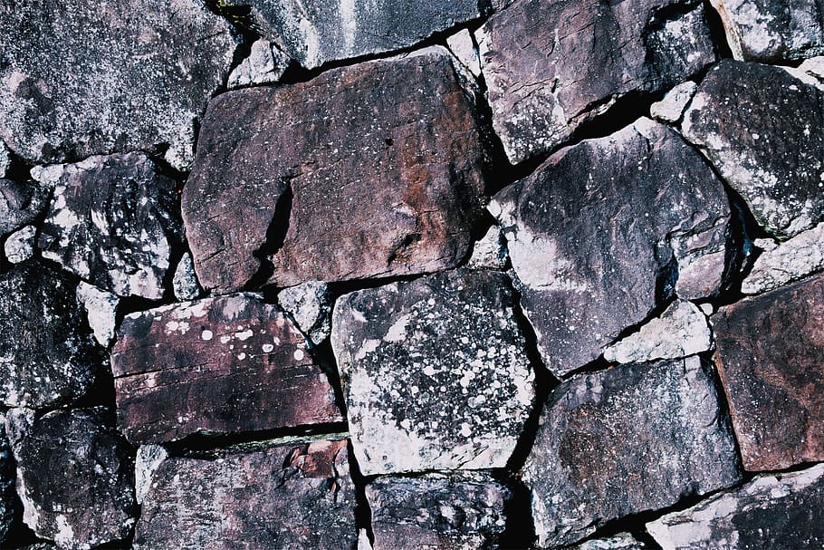 black rock stacked to each other, rock wall, stone, pattern, sense of history HD wallpaper