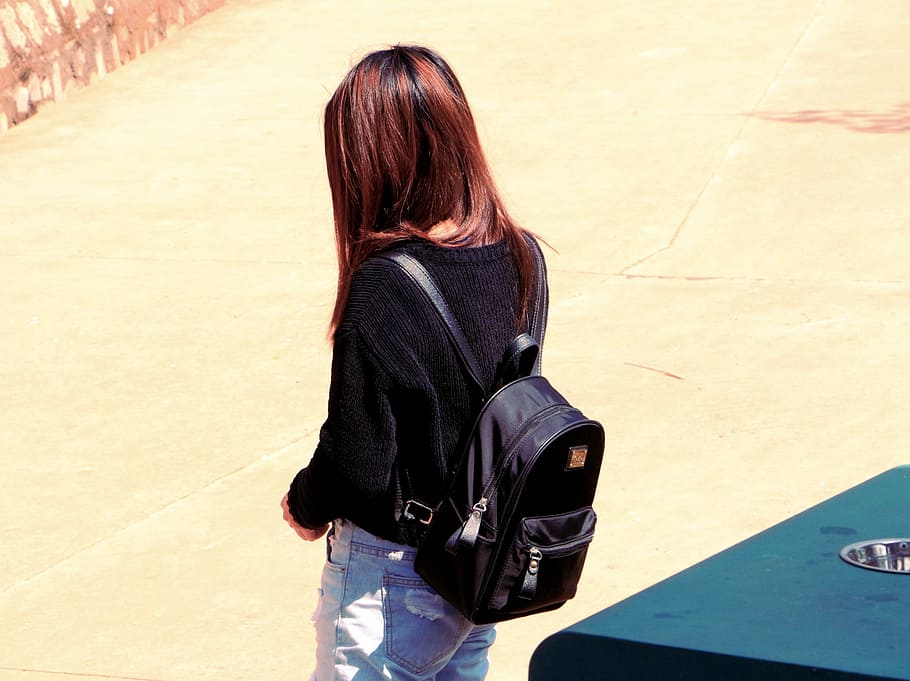 Student, Figure, Rear View, turned, backpack, one person, people HD wallpaper