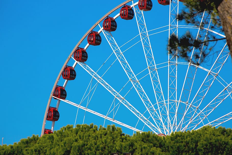 ferris wheel, theme park, attraction, fun, amusement park ride HD wallpaper