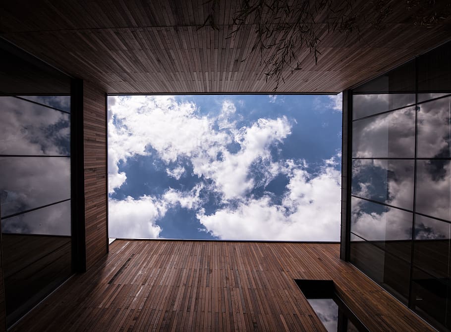 brown wooden house at daytime, sky, window, square, square frame HD wallpaper