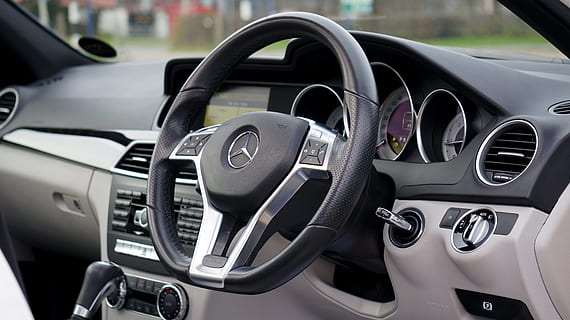 black and grey Mercedes-Benz multi-function steering wheel HD wallpaper