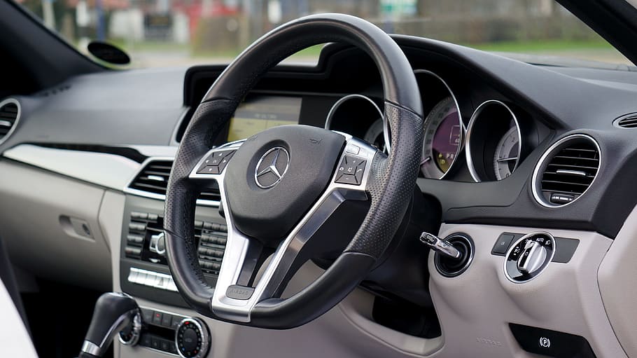 black and grey Mercedes-Benz multi-function steering wheel HD wallpaper