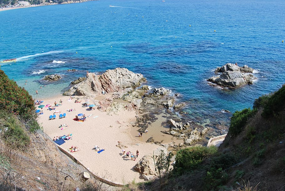 beach, mountain, nature, sea, blue, landscape, cala, sky, view HD wallpaper