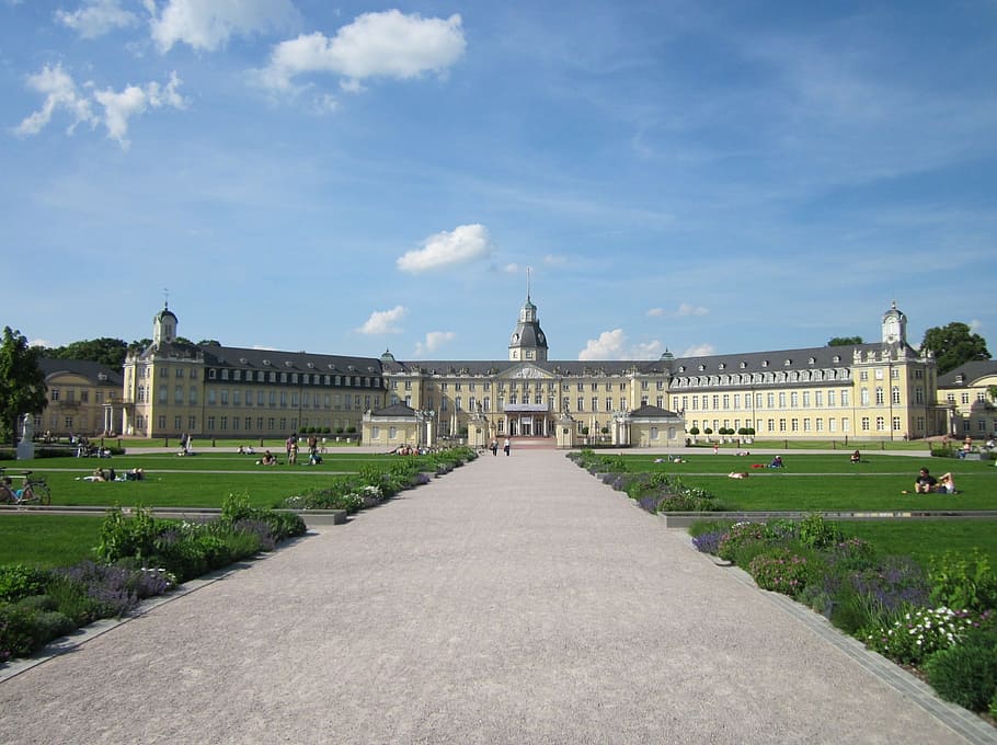 beige concrete building, Karlsruhe, Castle, Palace, Germany, architecture, HD wallpaper