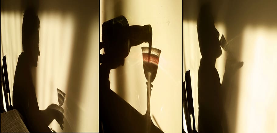 shadow, shadows, light, wine, drinking, wall, the triptych HD wallpaper