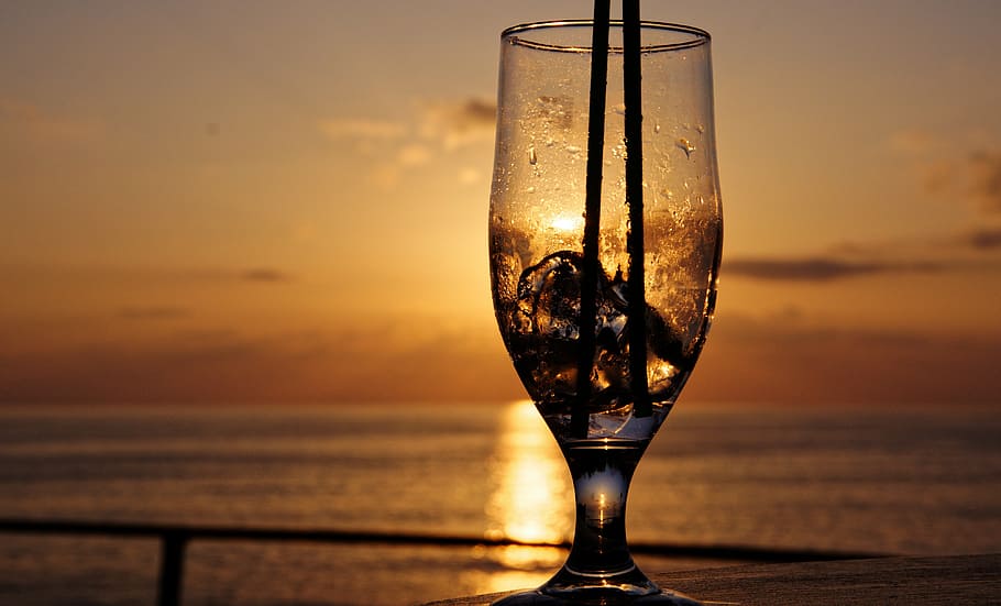 drink, sunset, sea, mood, beverages, bar, glass, refreshment HD wallpaper