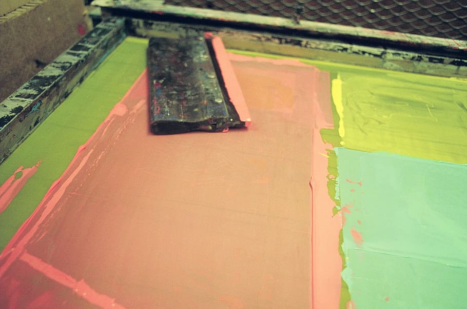 screen print, industry, green color, paint, no people, architecture