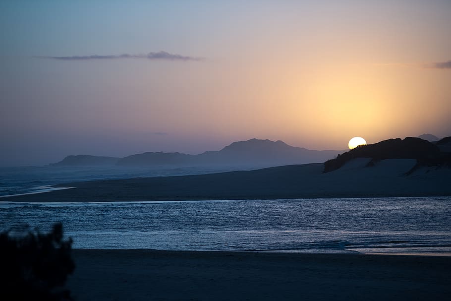 sunset over the horizon, river, sea, water, landscape, travel HD wallpaper