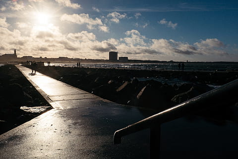 Sea promenade, landscape, railroad Track, sky, transportation HD wallpaper