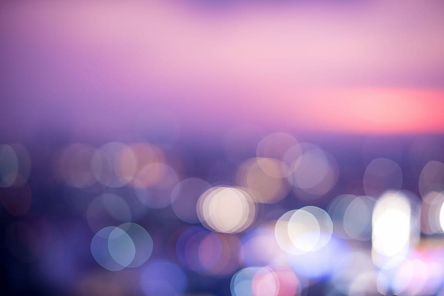 bokeh photography, twilight, abstract, blur, view, sunset, skyline HD wallpaper