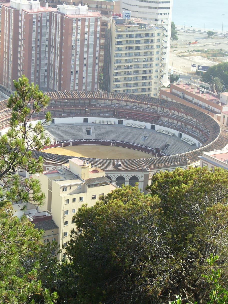 koloseum, arena, bull fighting, malaga, spain, port, andalusia, HD wallpaper