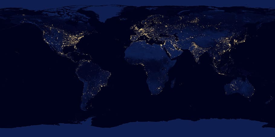 photo of globe, nasa, earth, map, night, sky, ocean, city, sea HD wallpaper