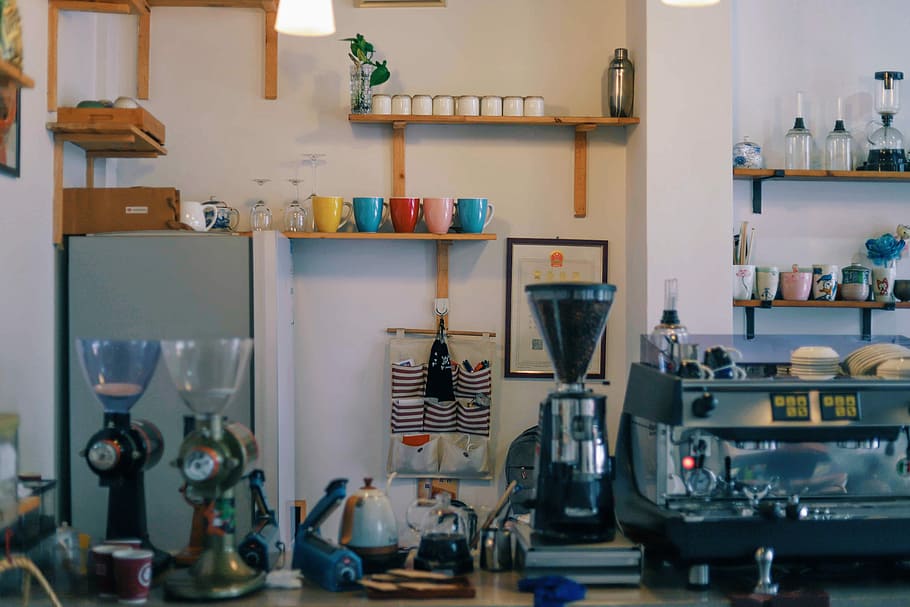 several assorted kitchen appliances, coffee shop, cafe, drink HD wallpaper